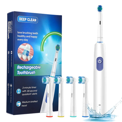Electric Toothbrush Rechargeable Power 4 Brush Heads 5 Modes Timer Rechargeable