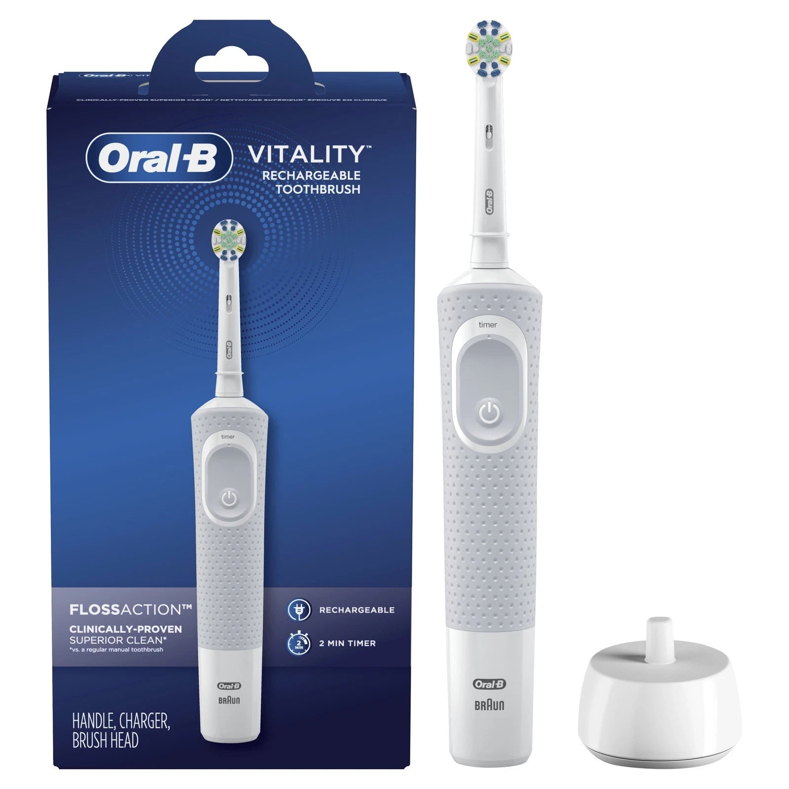 Vitality Electric Toothbrush - FlossAction, Rechargeable, White